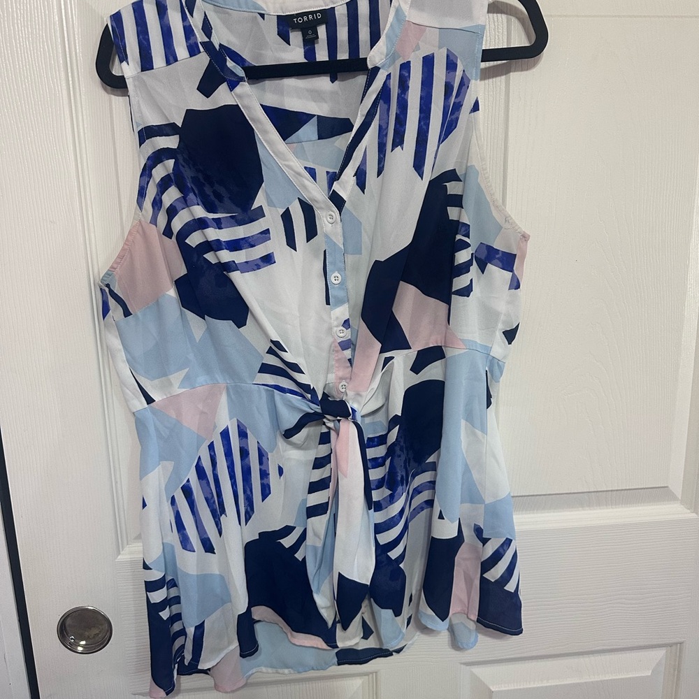 Torrid Abstract Blue and Pink Sleeveless Blouse